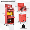 Lockable Tool Storage Cabinet with Handle, Drawers, Wheels and EVA Liner-Red