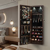 Lockable Jewelry Cabinet with Full Length Mirror and LED Lights-Brown
