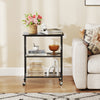 Lockable Trolley with Flexible Wheels, 2 Mesh Shelves and 5 Hanging Hooks-Black