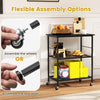 Lockable Trolley with Flexible Wheels, 2 Mesh Shelves and 5 Hanging Hooks-Black