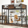 Loft Bed Single Size Heavy Duty Metal Bedframe with Desk-Rustic Brown