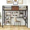 Loft Bed Single Size Heavy Duty Metal Bedframe with Desk-Rustic Brown
