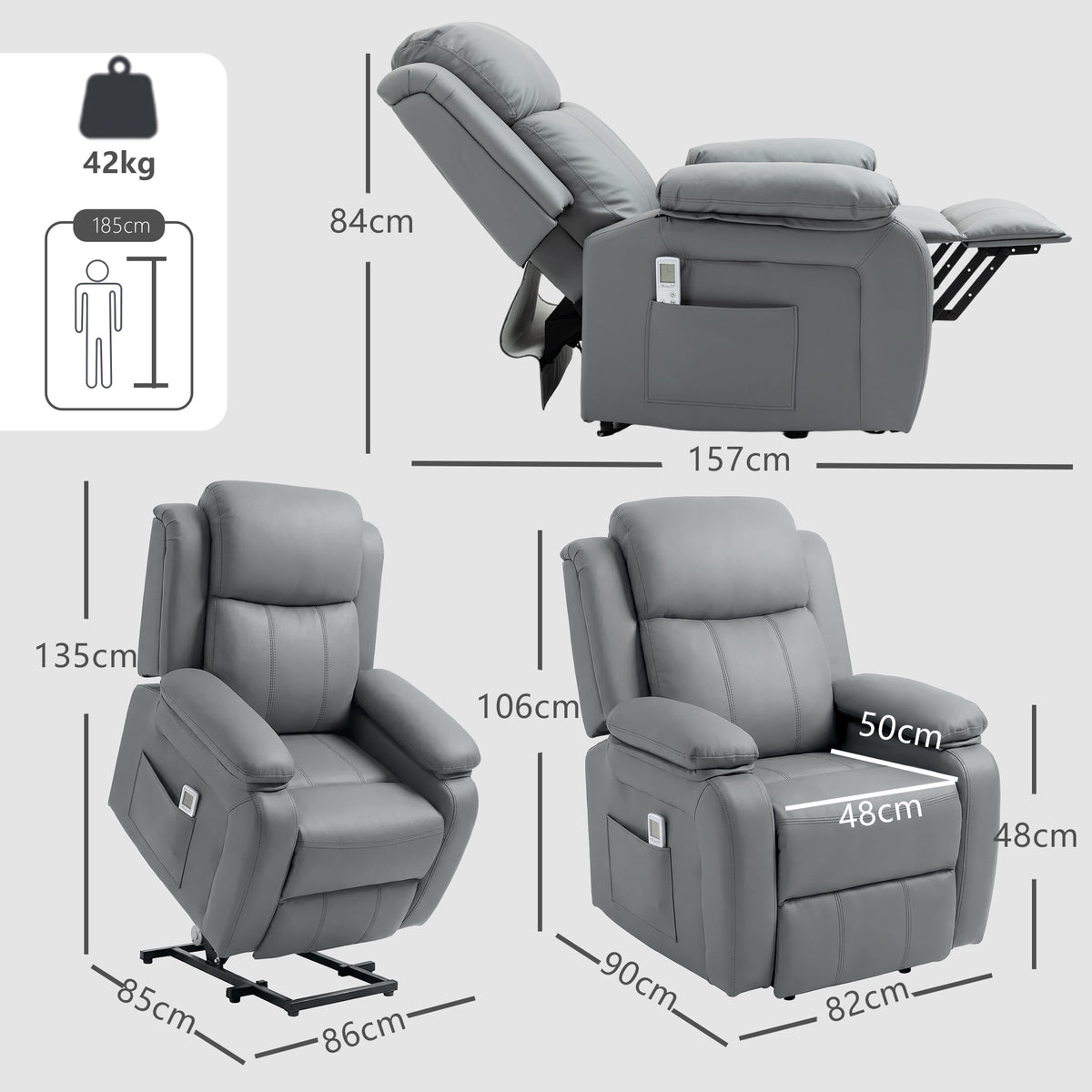 HOMCOM Riser and Recliner Chair with Massage in Grey