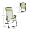 Outsunny Set of 2 Portable Folding Recliner Metal Outdoor Patio Chaise Lounge Chairs with Adjustable Backrest, Green