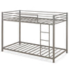 Low Profile Single Over Single Bunk Beds with Ladder and Full-length Guardrails-Silver