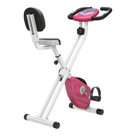 HOMCOM Folding Exercise Bike in Pink and White