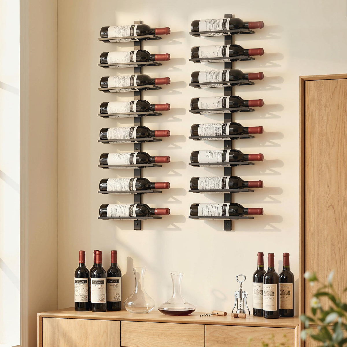 HOMCOM Wall Mounted Wine Rack, 8 Tier Metal Wine Display Rack, Storage Holder for Kitchen, Black