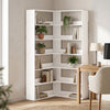 HOMCOM 7 Tiers Bookshelf, L-Shaped Corner Bookcase with Anti-Slip Rear Guard, White Wood Effect