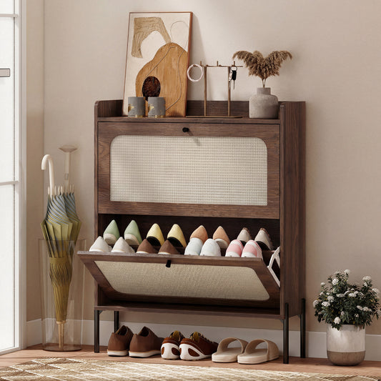 HOMCOM Shoe Cabinet with 2 Flip Drawers in Dark Brown