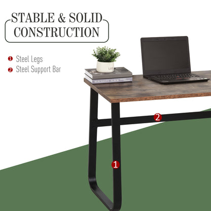 HOMCOM Computer Table, Writing Desk with Steel Frame and Wood Top, Industrial Home Study Table, 115 x 58 x 74.5cm, Rustic Brown and Black