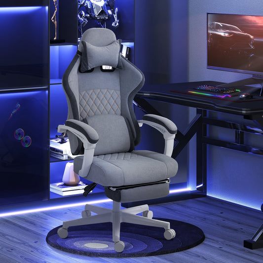 HOMCOM Ergonomic High Back Gaming Chair for Adults, Printed Velvet Computer Recliner Chair with Footrest, Lumbar Support, Adjustable Height and 360 degrees Swivel Seat for Office or Gaming, Grey
