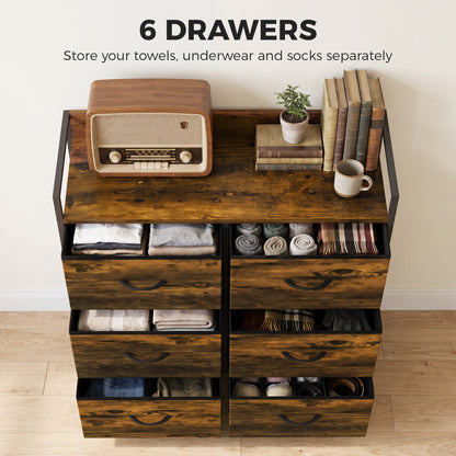 HOMCOM Rustic Chest of Six Fabric Drawers in Rustic Brown