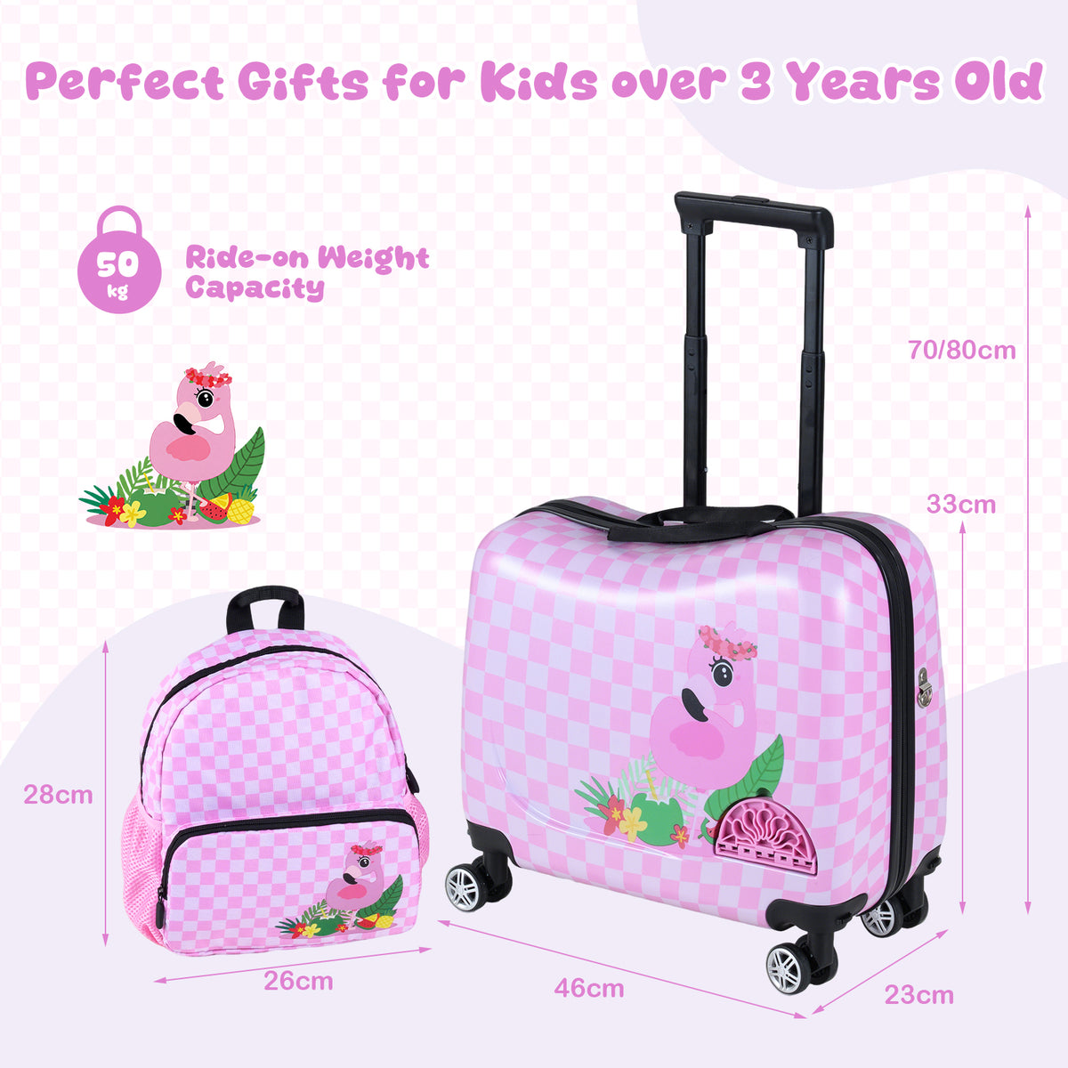 2 Pieces Kid Luggage Set with Spinner Wheels and Lanyard for Carry Strap-Pink & White