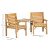 Outsunny Wooden Garden Love Seat, 2 Seater Jack & Jill Companion Seat with Coffee Table and Parasol Hole, Partner Bench, Table and Chairs Set, Outdoor Furniture for Garden, Balcony, Patio, Brown