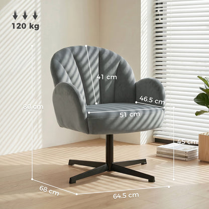 HOMCOM Swivel Accent Chair, Shell-Shaped Armchair with Spring Cushion, Metal Base, Grey