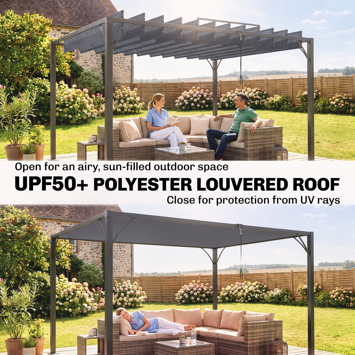 Outsunny Outdoor Pergola with Retractable Roof in Grey