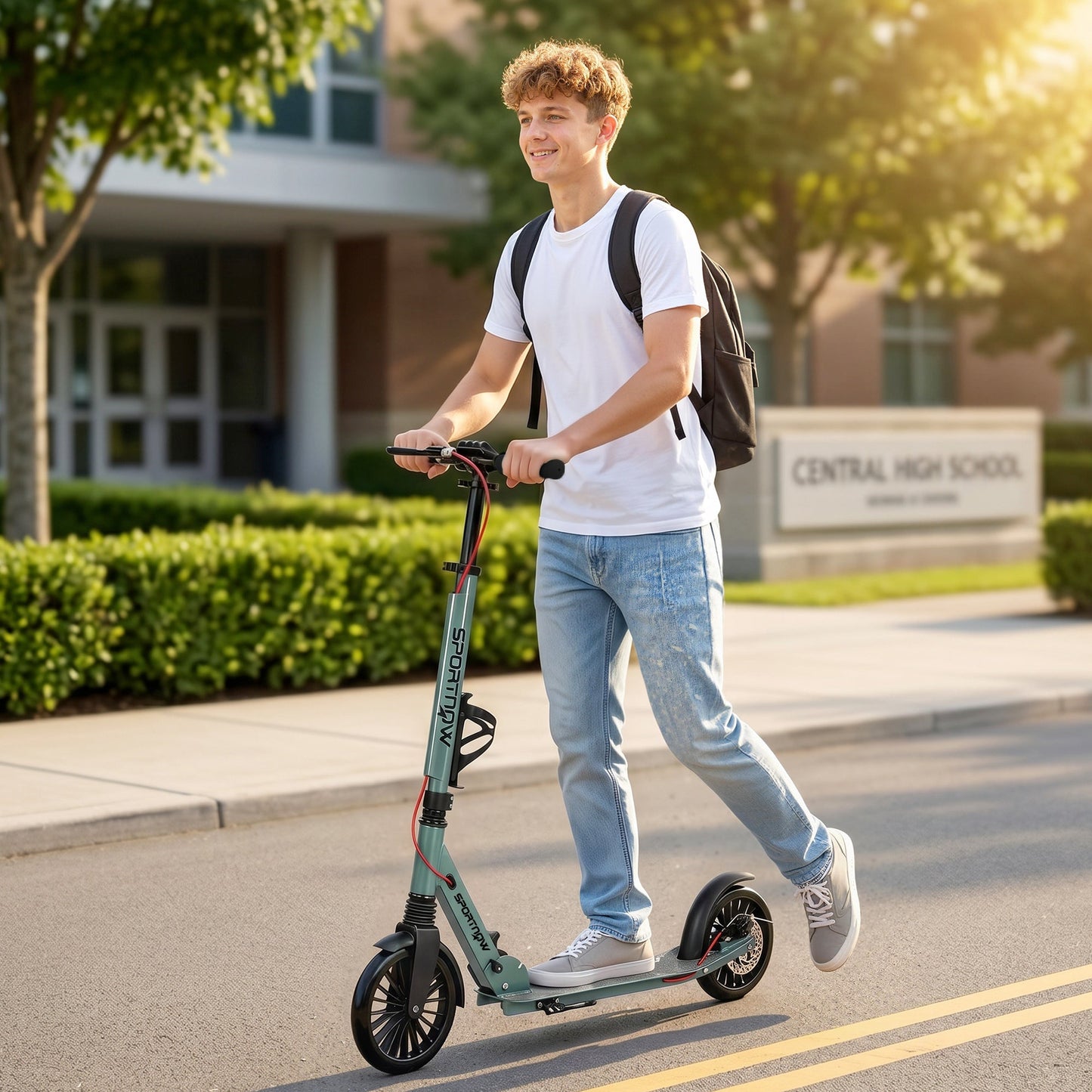SPORTNOW Foldable Kick Scooter with Height Adjustable Handlebar, One-click Folding Adult Scooters with 200 mm Big Wheels, Silver Tone