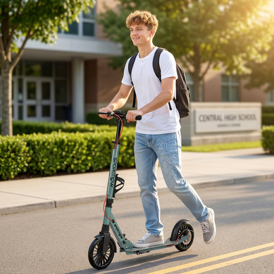 SPORTNOW Foldable Kick Scooter with Height Adjustable Handlebar, One-click Folding Adult Scooters with 200 mm Big Wheels, Silver Tone