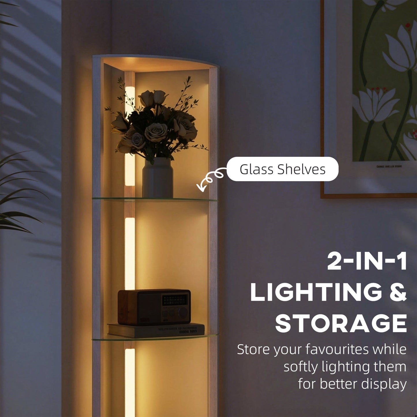مصباح أرضي من HOMCOM LED بأرفف، مصباح قائم قابل للتعتيم مع مفتاح قدم لغرفة المعيشة وغرفة النوم، رمادي
