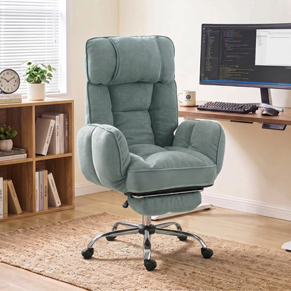 HOMCOM Executive Office Chair Height Adjustable Desk Chair Reclining Flip-up Armrest Footrest, Light Green