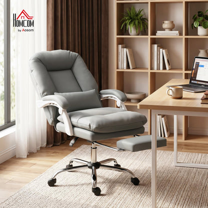 HOMCOM Ergonomic Executive Office Chair, Reclining Desk Chair with Lumbar Support, Footrest, Plush Thick Cushion, Grey