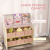 AIYAPLAY Kids Storage Unit, Toy Organiser with 6 Fabric Drawers and 2-Tier Sling Book Rack for Bedroom, Playroom, Nursery, Pink