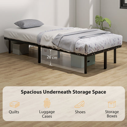 HOMCOM 3ft Single Bed Frame, Metal Platform Bed Frame with 2 x 14 Wood Slats, No Box Spring Needed, Underbed Storage, Black