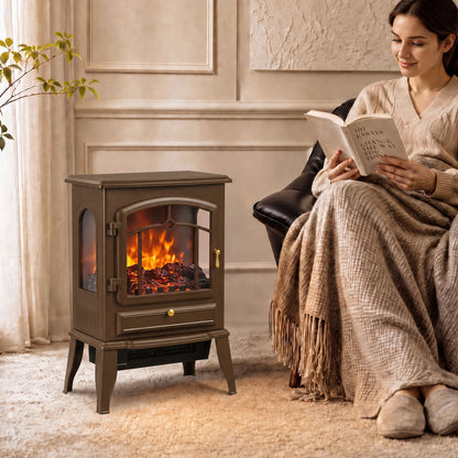 HOMCOM Electric Fireplace Stove in Brown