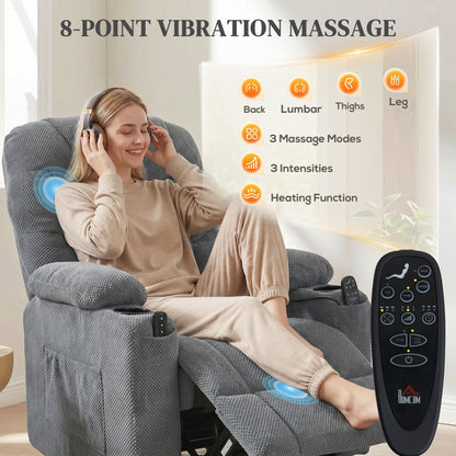 HOMCOM Recliner Armchair with Vibration Massage, Heat, Whisper-Quiet Motor, Memory Function, Power Reclining Chair, Dark Grey