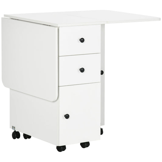 طاولة طعام HOMCOM قابلة للطي بستة مقاعد ومتعددة التخزين - أبيض