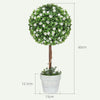 HOMCOM Set of 2 Decorative Artificial Plants, Ball Topiary Tree with Rose Flower in Pot, Fake Plants for Home Indoor Outdoor Decor, 60cm, White