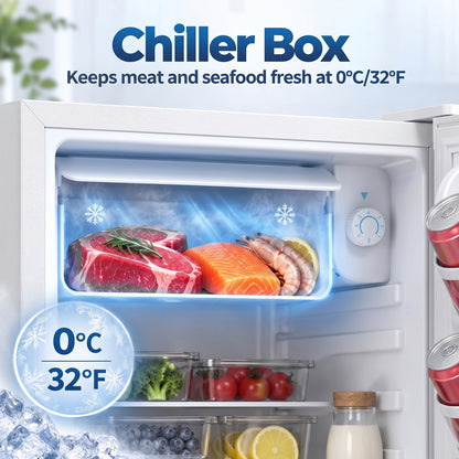 HOMCOM 73 L Mini Fridge with Chiller Box in White