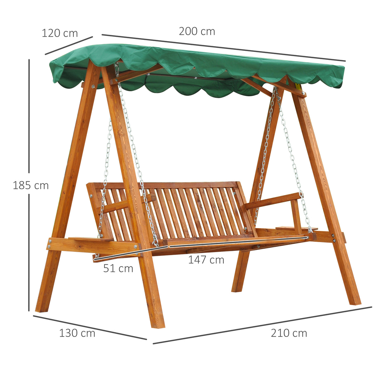 Outsunny 3-Seater Pinewood Swing Chair in Green