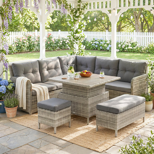 Outsunny 7 Seater Rattan Garden Furniture Set in Grey