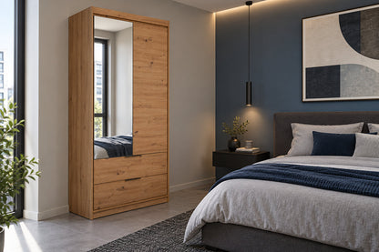 Mallorca Hinged Mirror Door Wardrobe 103cm (MALLORCA-103) in Oak Artisan
