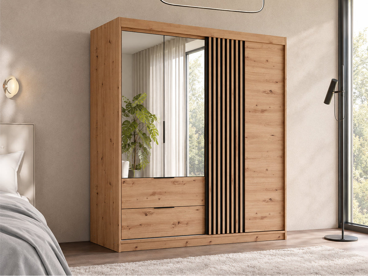 Mallorca Hinged Mirror Door Wardrobe 203cm (MALLORCA-203) in Oak Artisan