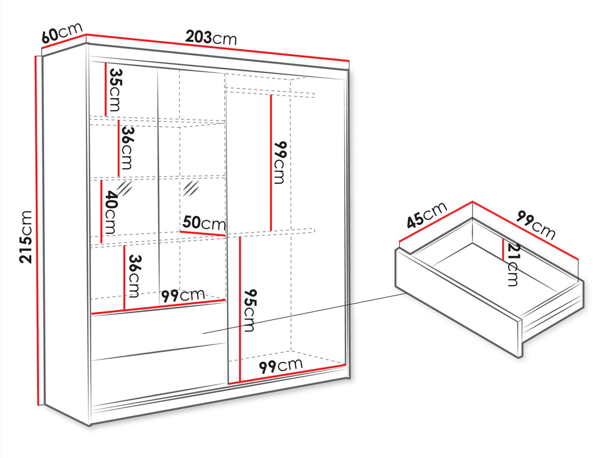 Mallorca Hinged Mirror Door Wardrobe 203cm (MALLORCA-203)