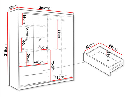 Mallorca Hinged Mirror Door Wardrobe 203cm (MALLORCA-203)
