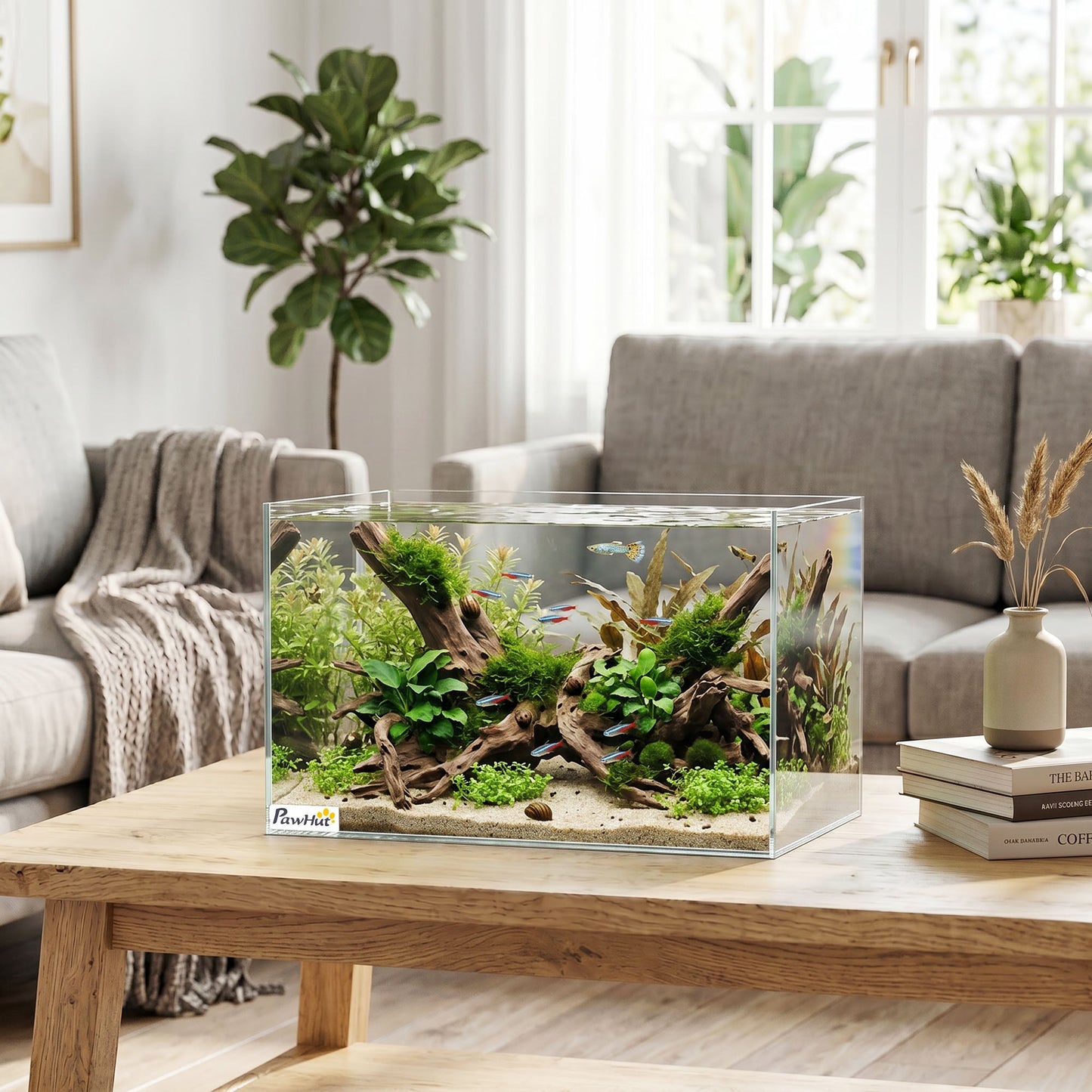 PawHut Fish Tank Bare Glass for DIY Glass Aquarium with Protective Base Mat 24L Transparent for Fish Shrimps