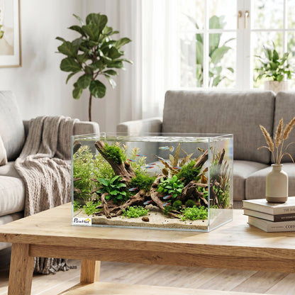 PawHut Fish Tank Bare Glass for DIY Glass Aquarium with Protective Base Mat 24L Transparent for Fish Shrimps