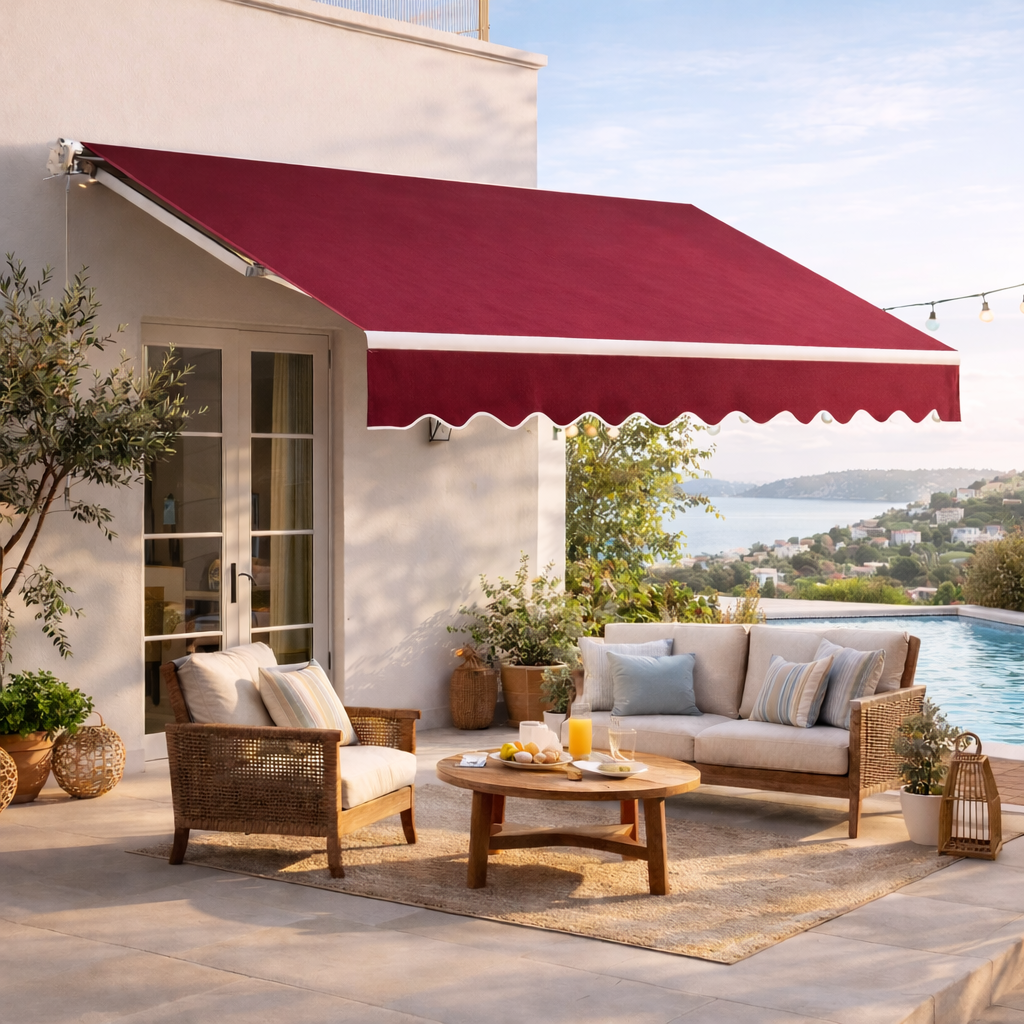 Outsunny Manual Retractable Awning in Wine Red