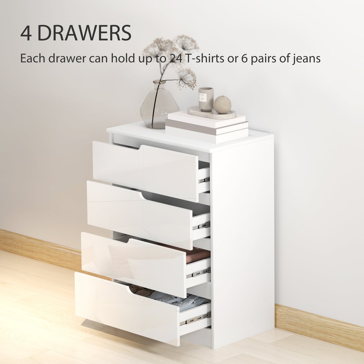 HOMCOM Chest of Drawers and Bedside Table, Modern, High Gloss
