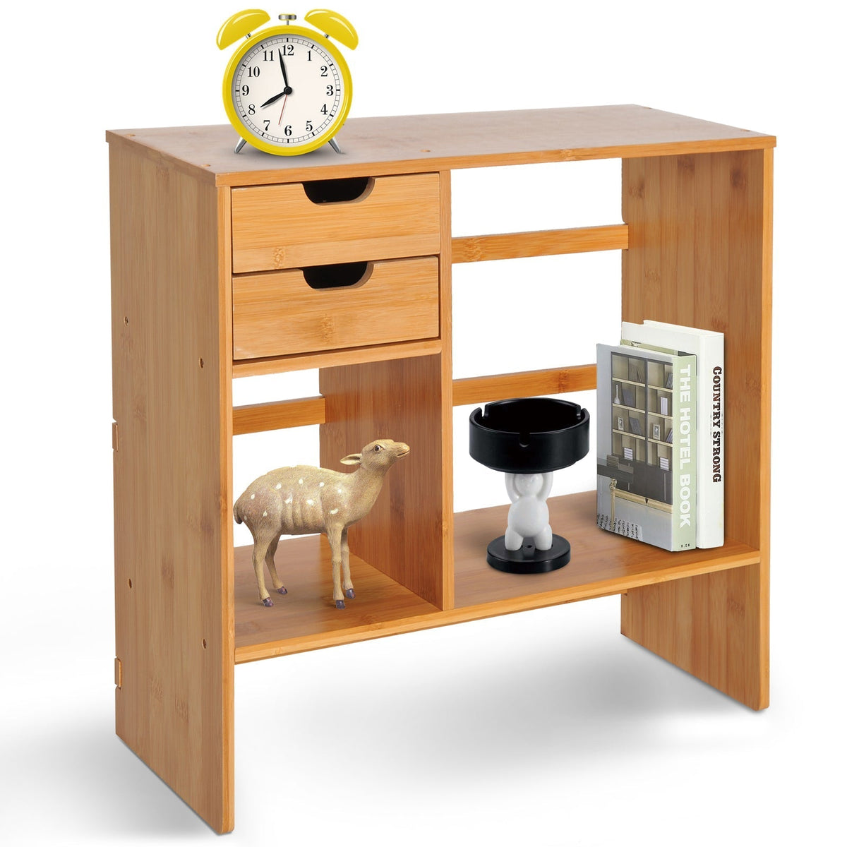 HOMCOM Desk Organiser Compartments Desktop Bookshelf Stationery Storage Shelf Document File Holder with 2 Drawers 2-way Reversed Use Bamboo