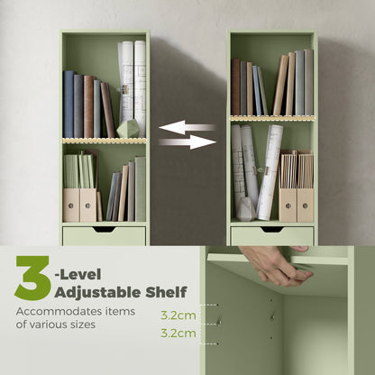 HOMCOM 6-Tier Bookcase, Tall Narrow Bookshelf with Drawer and Door - Green