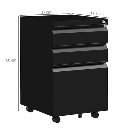 Vinsetto 3-Drawer Filing Cabinet with Lock in Black