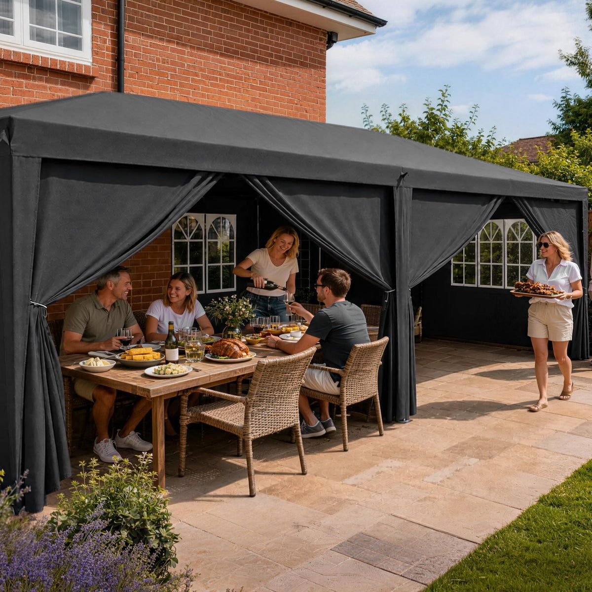 Outsunny Outsunny 3 x 6 m Garden Pop Up Gazebo, Wedding Party Tent Marquee, Water Resistant Awning Canopy with Sidewalls, Windows, Carry Bag, Grey