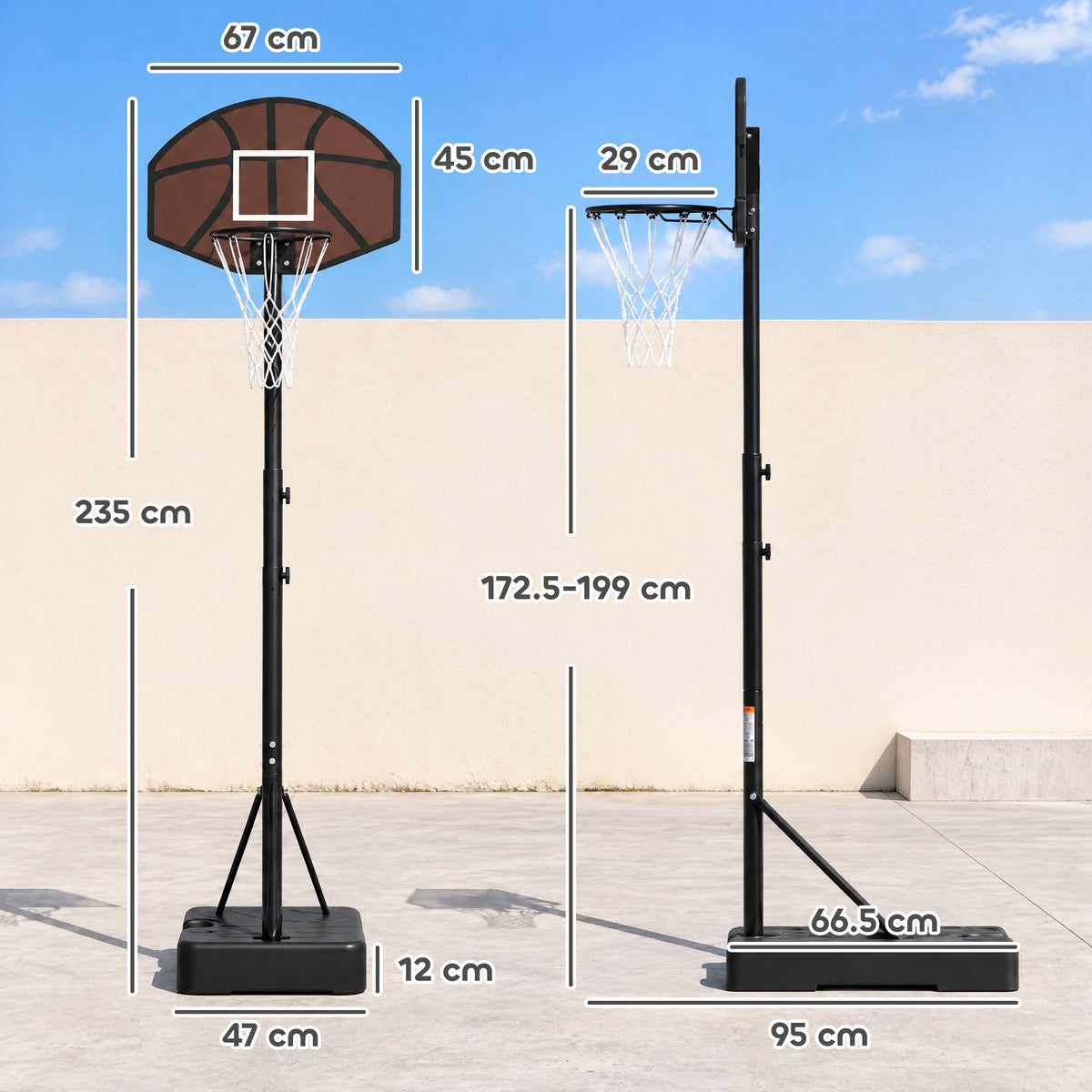 AIYAPLAY Kids Basketball Hoop and Stand, Adjustable Height, 172.5 /185.5 /199 cm, Outdoor Play Game Toys for Ages 3-8, Black