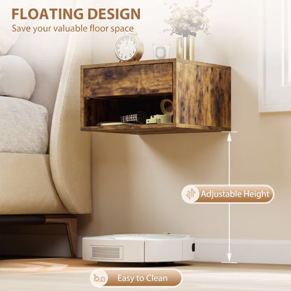 HOMCOM Set of Two Floating Bedside Tables in Rustic Brown