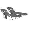 Outsunny Foldable Sun Lounger Set of 2, Beach Chaise Lounge with Reading Hole, Arm Slots, 5-Position Adjustable Backrest, Side Pocket, Pillow for Garden, Beach, Pool, Dark Grey