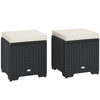 Outsunny Set of 2 Rattan Storage Ottoman, Outdoor Footstool with Removable Cushions, Garden Storage Seat for Balcony, Porch, Living Room, Cream